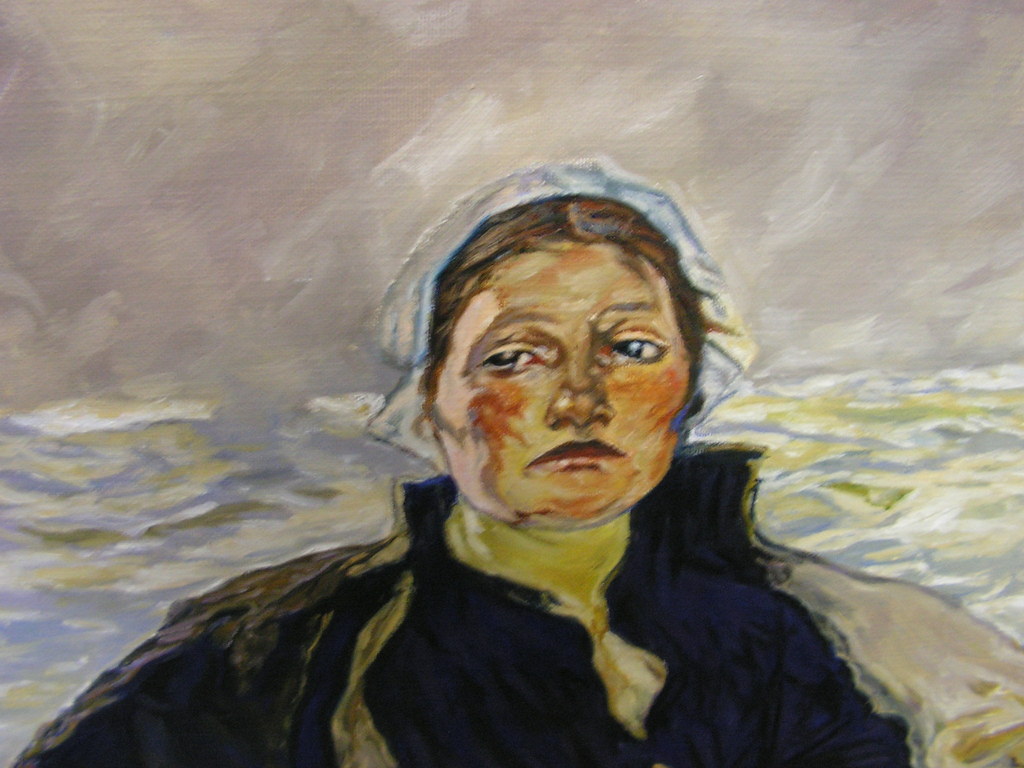 Onbekende kunstenaar  -  schelpenvisser met vrouw en kind op het strand.  kopen? Bied vanaf 1!