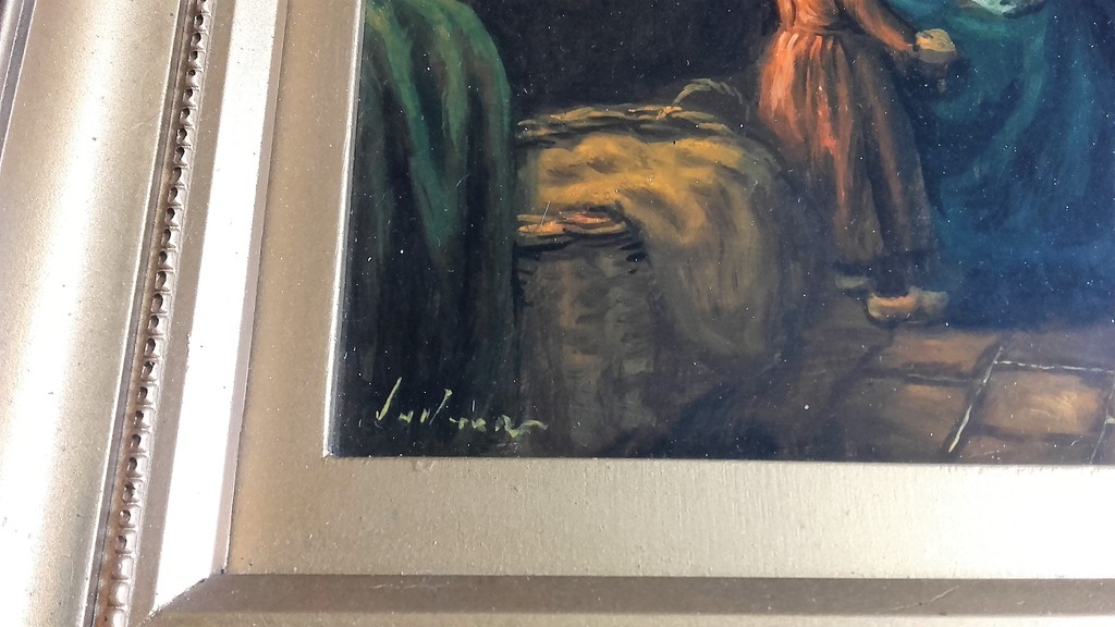 Interieur - olieverf op paneel - onduidelijk gesigneerd kopen? Bied vanaf 125!