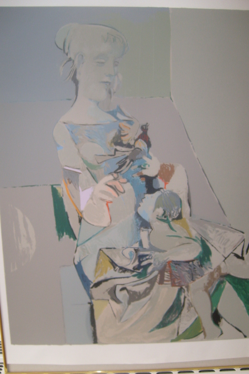 Lino Dinetto, kleur litho, Donna con colamba e bambino verkocht voor € 40!