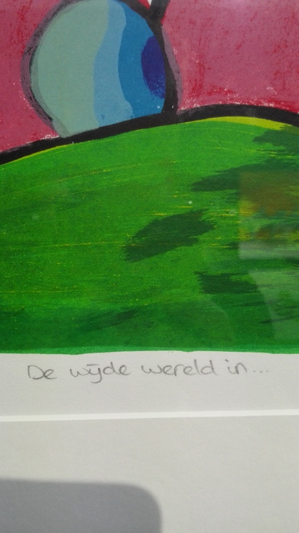 Wendie Brauckmann, zeefdruk op papier in aluminium lijst,titel:de weide wereld in  kopen? Bied vanaf 75!