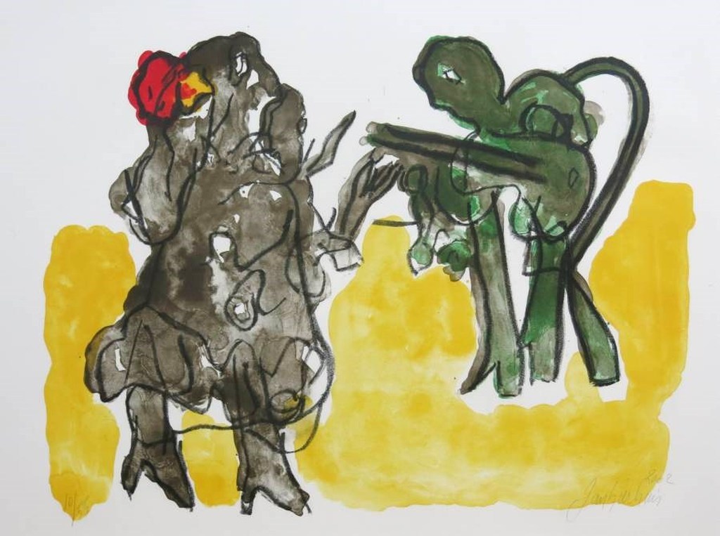 Jan Sierhuis: Litho, Flamenco groen - Ingelijst verkocht voor € 95!