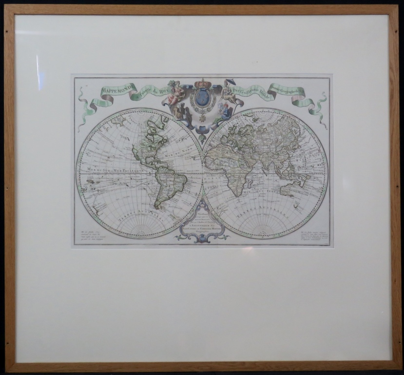 Johannes Condet: Handgekleurde gravure, Mappemonde - Ingelijst kopen? Bied vanaf 1!