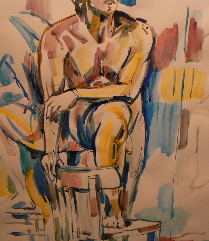 Henk Blokhuis (1936)  --  Aquarel  -- Mannelijk naakt kopen? Bied vanaf 15!