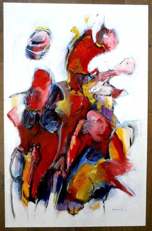 Jos van Beek - acryl op papier: omarmd idee - 1995 kopen? Bied vanaf 125!