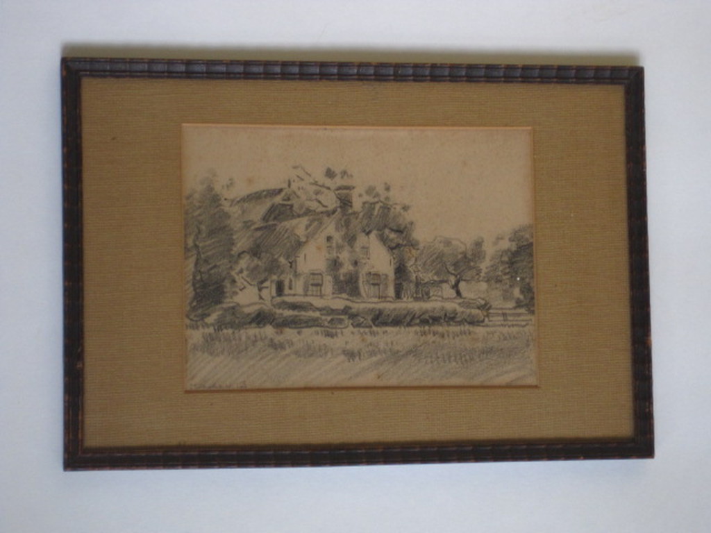 Originele 1910 potloodtekening "Larense Boerderij" Hendrik D Schildt gesigneerd  kopen? Bied vanaf 1!