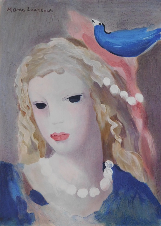 Marie Laurencin - Kleurenlitho - La Fille avec l'oiseau Bleu verkocht voor € 55!