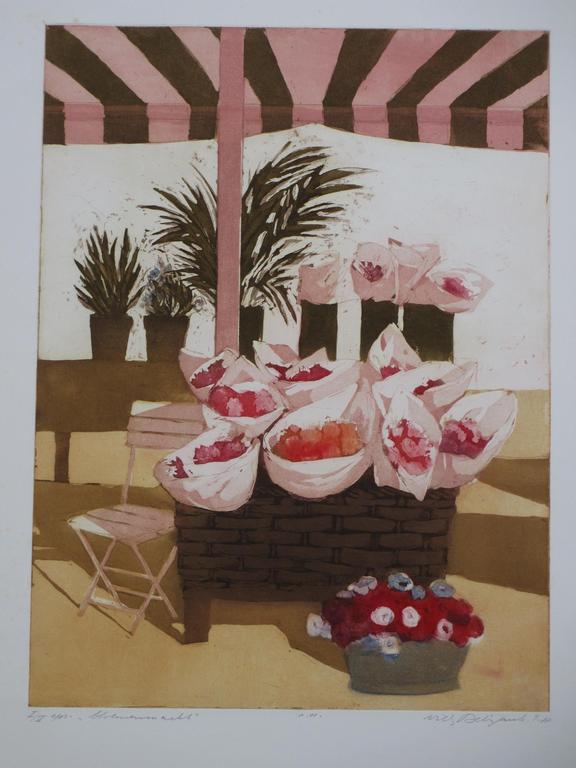 Willy Belinfante, Bloemenmarkt, Kleurenets verkocht voor € 40!