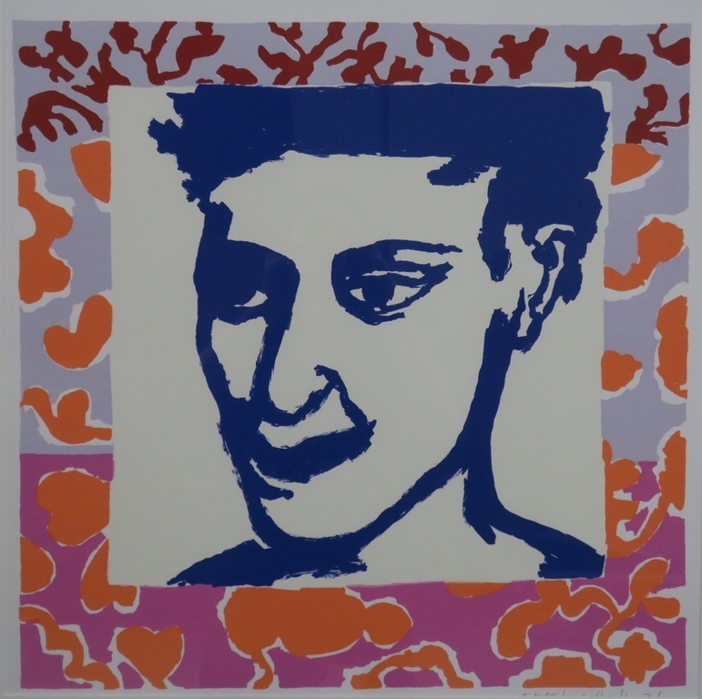 Marianne Haselhoff: Zeefdruk, Z.T. (blauw hoofd) - Ingelijst kopen? Bied vanaf 1!