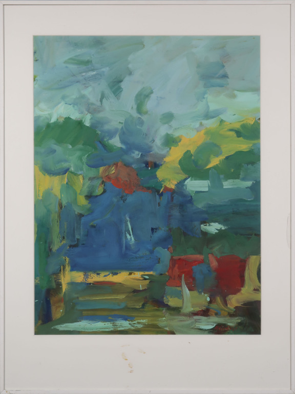 Betty Velthuys: Gouache op papier, Landschap - Ingelijst kopen? Bied vanaf 1!