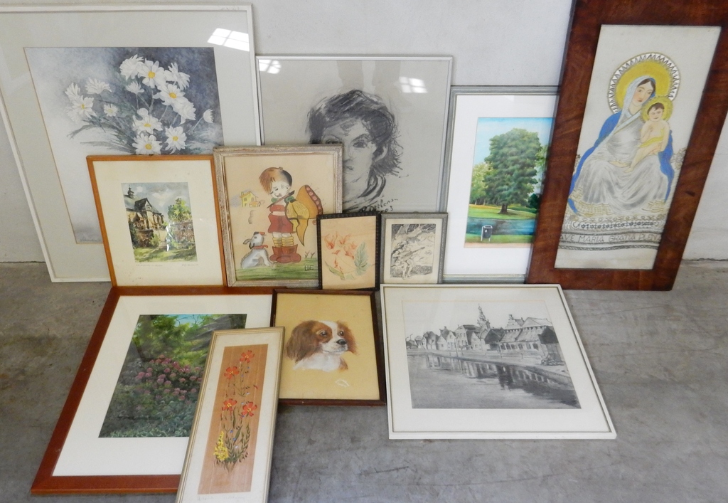 Aquarel oud kerkje + 11 andere werken op papier kopen? Bied vanaf 1!