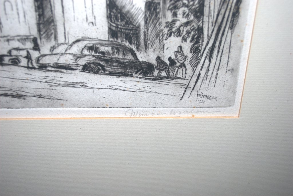 Nijmegen Stevenskerk met kanunnikenhuisjes - ets opl. 75  kopen? Bied vanaf 35!