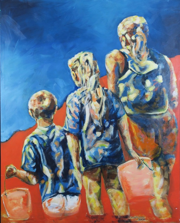 Peter van de Ploeg: Olieverf op doek, Familie (Groot!) verkocht voor € 175!