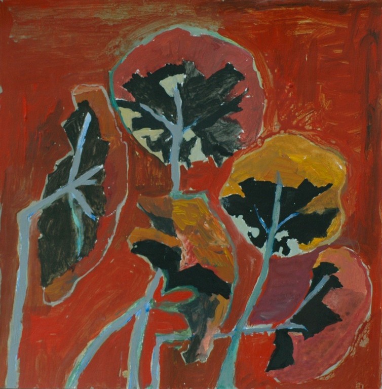 Hans Ebeling Koning, acrylverf op papier, Bloemen in Rood kopen? Bied vanaf 60!
