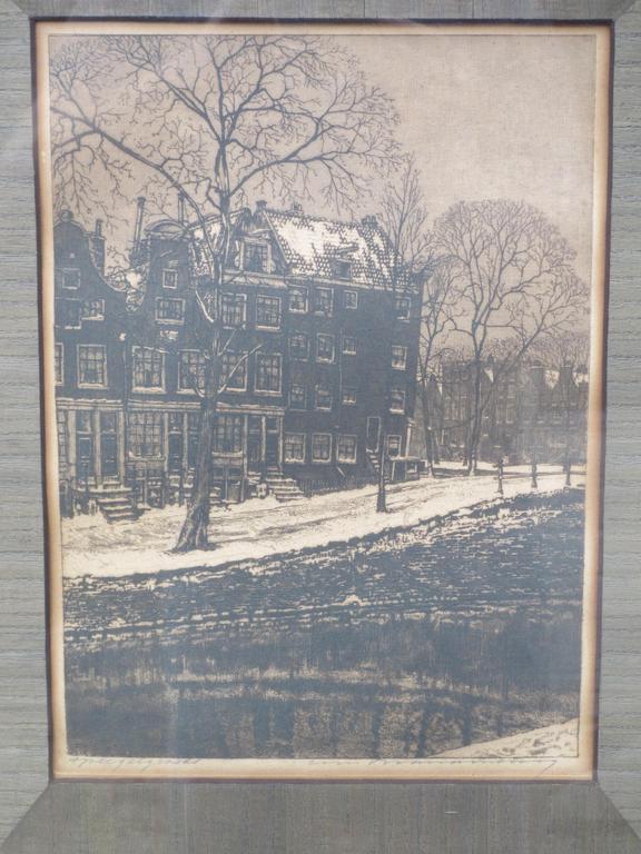 Cornelis Brandenburg, Amsterdam, Spiegelgracht in de sneeuw, Ets kopen? Bied vanaf 55!