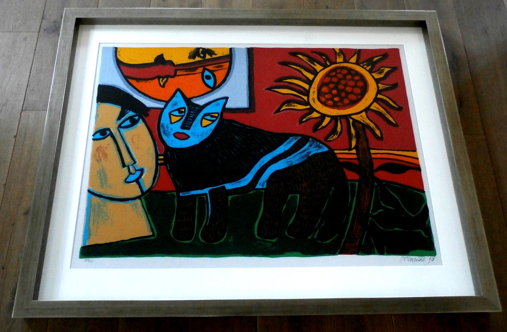 Corneille - zeer grote ingelijste zeefdruk op linnen - 1998 - gratis bezorging* kopen? Bied vanaf 950!