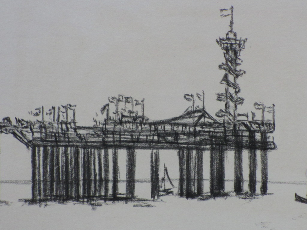 Jos van den Berg - Jos van den Berg, Scheveningen Pier, Tekening kopen? Bied vanaf 1!