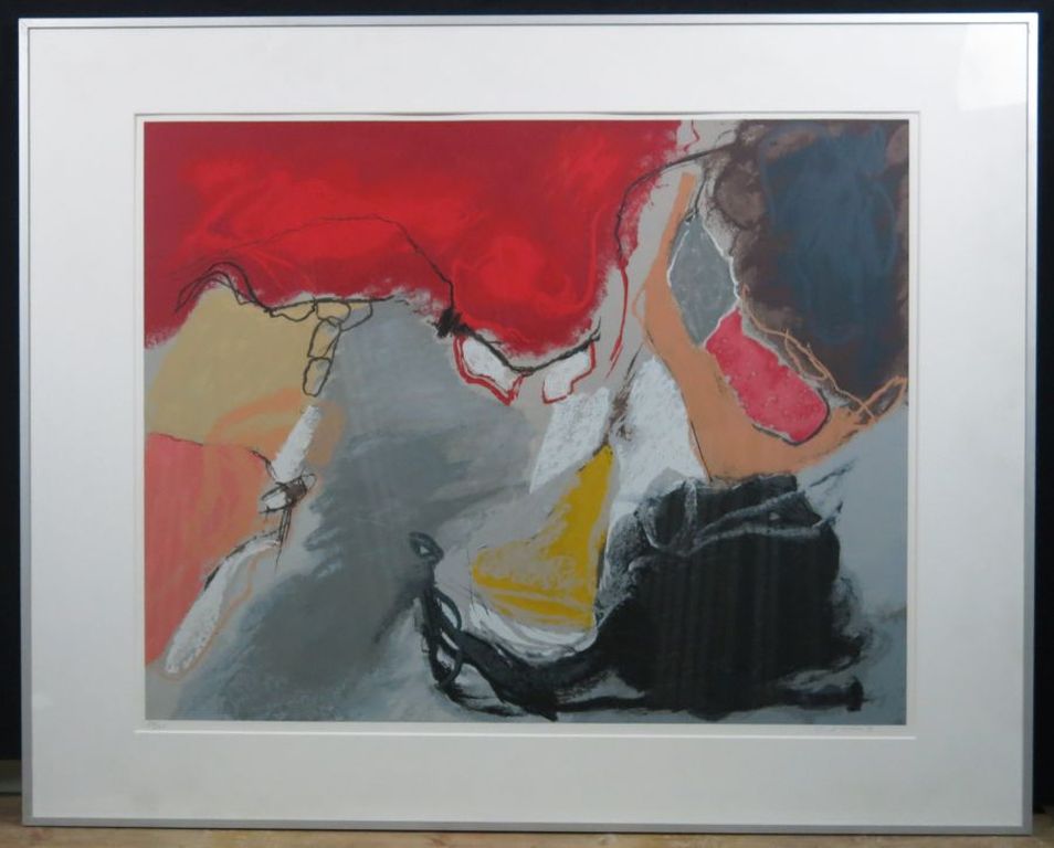 Henk van Vessem: Litho, Zonder titel (rood) - Ingelijst (Groot) kopen? Bied vanaf 50!