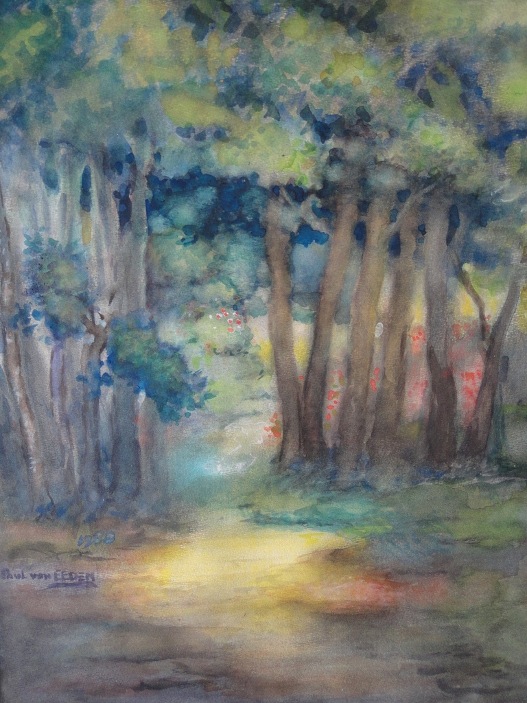 Paul van Eeden, aquarel, 'een stille tuin' verkocht voor € 75!
