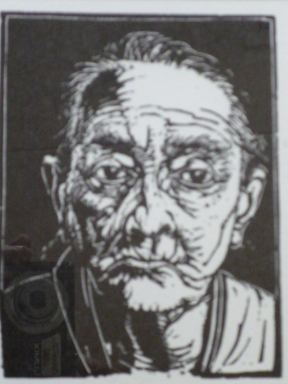 Dick Ket - linosnede - Portret bejaarde man kopen? Bied vanaf 75!