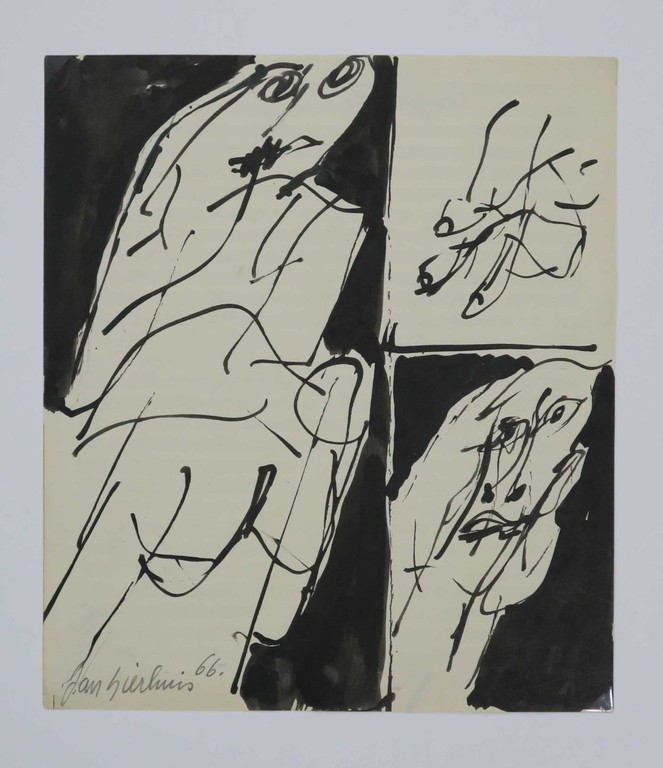 Jan Sierhuis: Inkttekening, Compositie met figuren verkocht voor € 90!