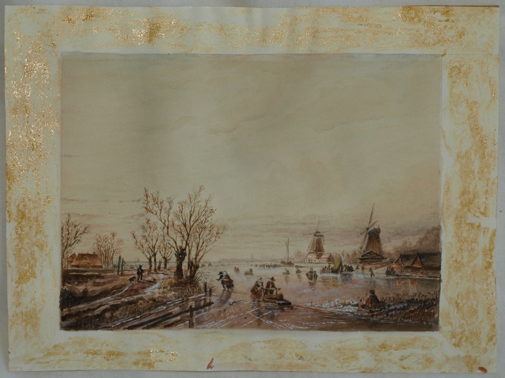 Onbekende kunstenaar – Gouache – Winterlandschap – Gesigneerd “R” – Oud kopen? Bied vanaf 1!