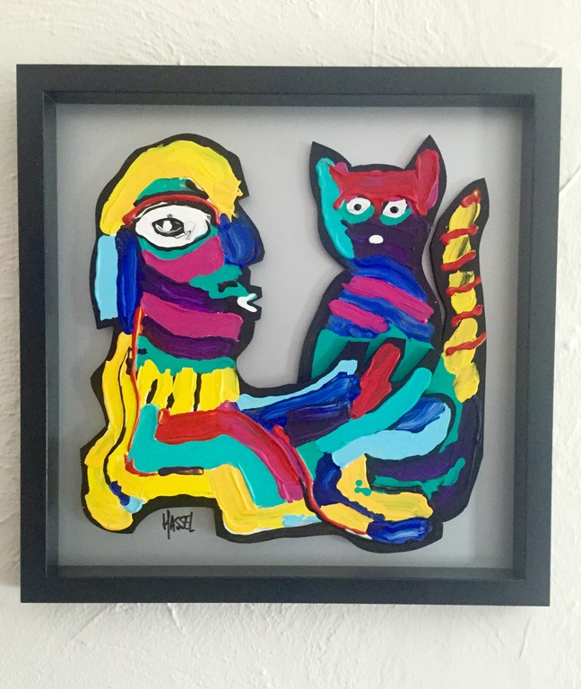 AD VAN HASSEL, 'Loving Cat' - schilderij: acrylverf op MDF (incl. lijst) kopen? Bied vanaf 49!