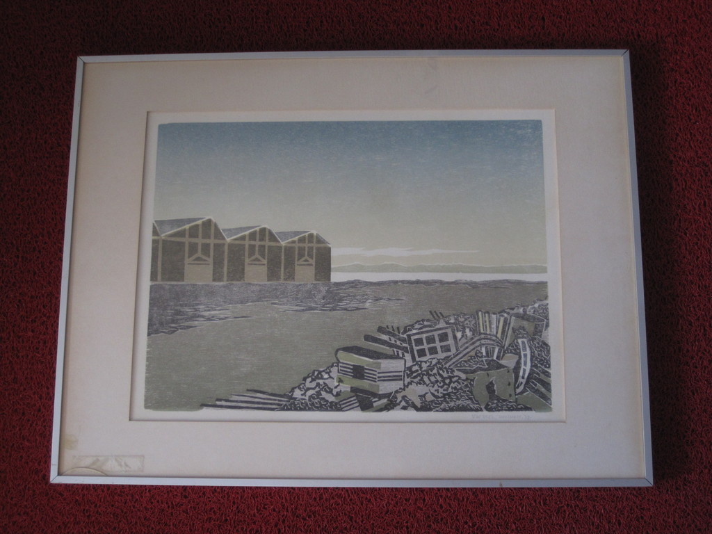 Intrigerende handgekleurde Houtsnede "Strand met huisjes" Willem de Vries (1948) kopen? Bied vanaf 1!