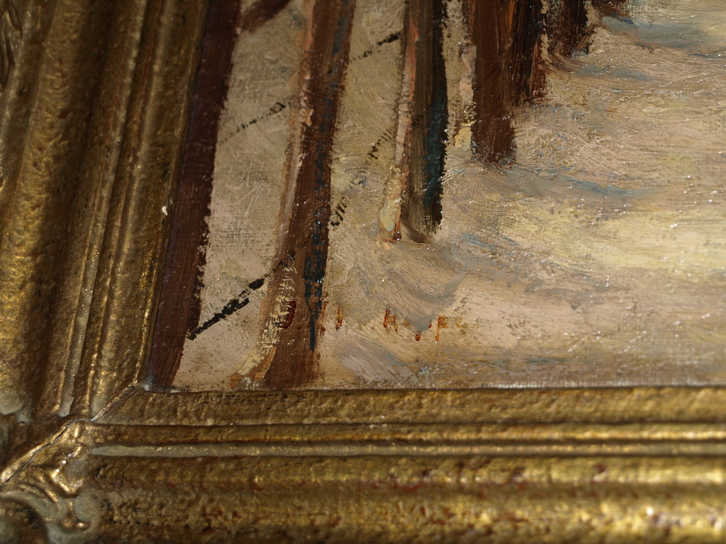 Onduidelijke signatuur : Olieverf op canvas – IJmuiden met pier– Ingelijst–1936  kopen? Bied vanaf 1!