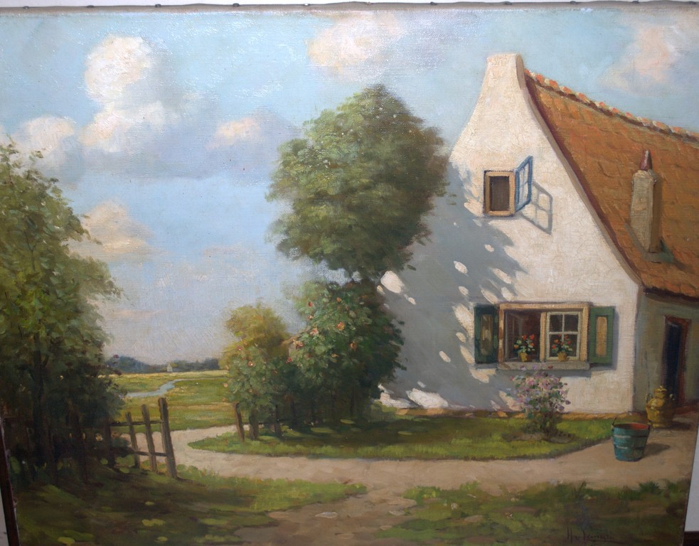 Zonnig boerenlandschap - olieverf op doek verkocht voor € 75!