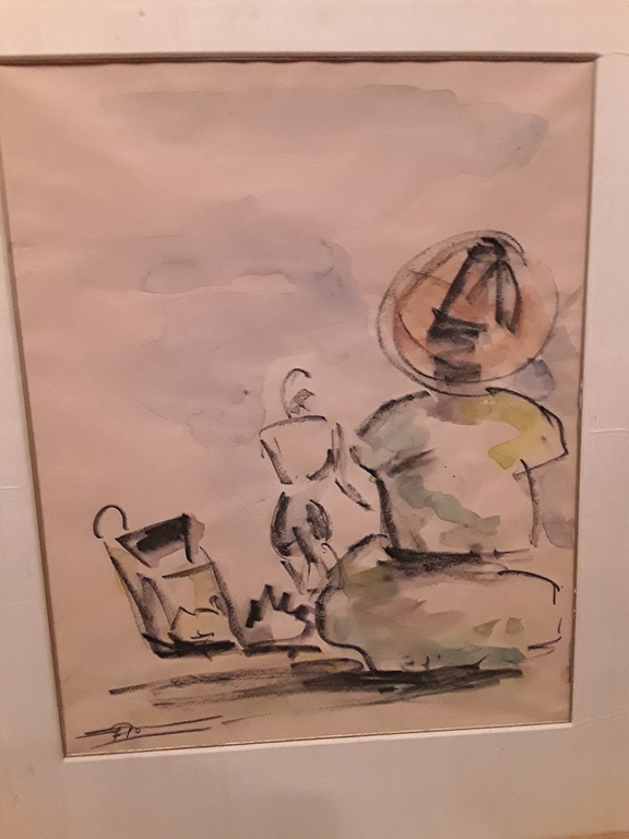 Wim Bosma tekening/aquarel,titel,,aan het strand kopen? Bied vanaf 20!