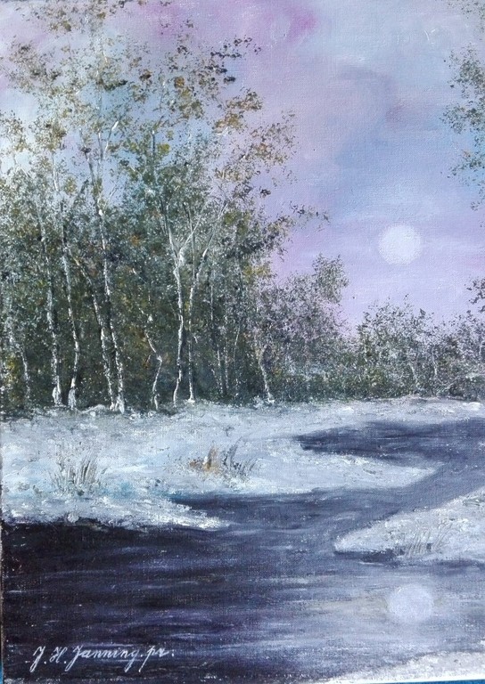 Hein Janning (1914-1980), olieverf op doek, Winterlandschap kopen? Bied vanaf 1!