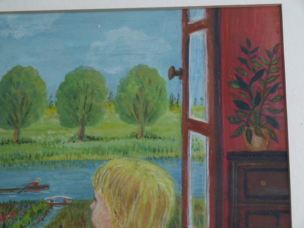 Onbekend, gesigneerd : Gouache, Uit het Raam – ingelijst  kopen? Bied vanaf 1!