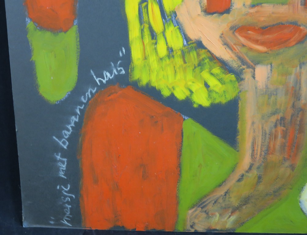 Meertje Kaal: Olieverf en Acryl op karton, Meisje met bananenhals kopen? Bied vanaf 1!