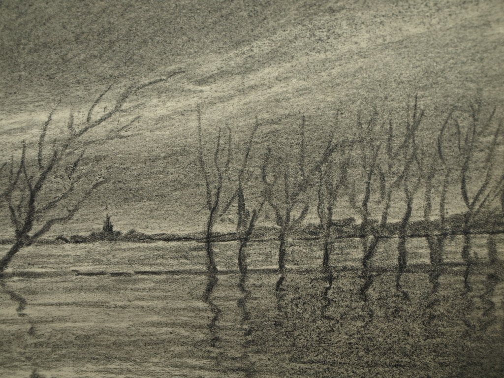 Pieter van der Brug – Tekening – Ondergelopen land – Gesigneerd – ca 1950 kopen? Bied vanaf 1!