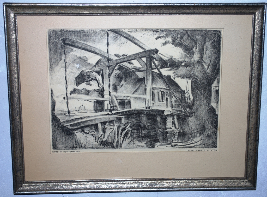 ingelijste LITHO van de Graversbrug in KORTENHOEF kopen? Bied vanaf 55!