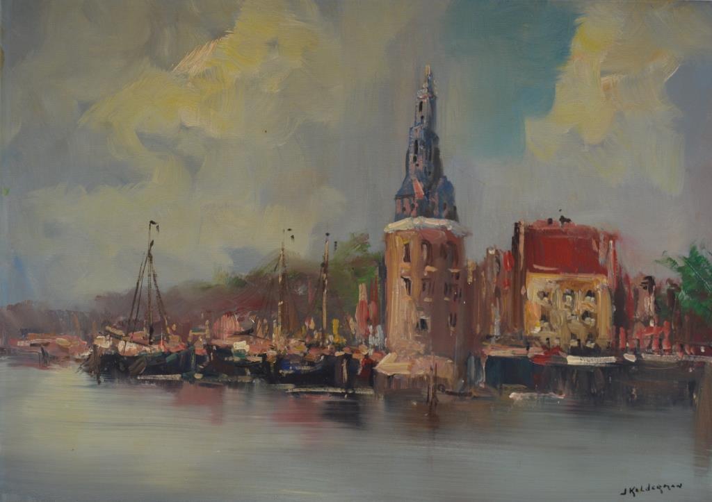 Jan Kelderman (1914-1990) Amsterdam zicht op Montelbaanstoren ca. 1960  70x50  kopen? Bied vanaf 100!