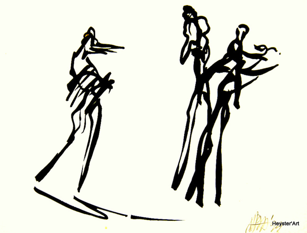 Ad Arma - 3 figuren - tekening gemaakt met penseel - Origineel verkocht voor € 50!