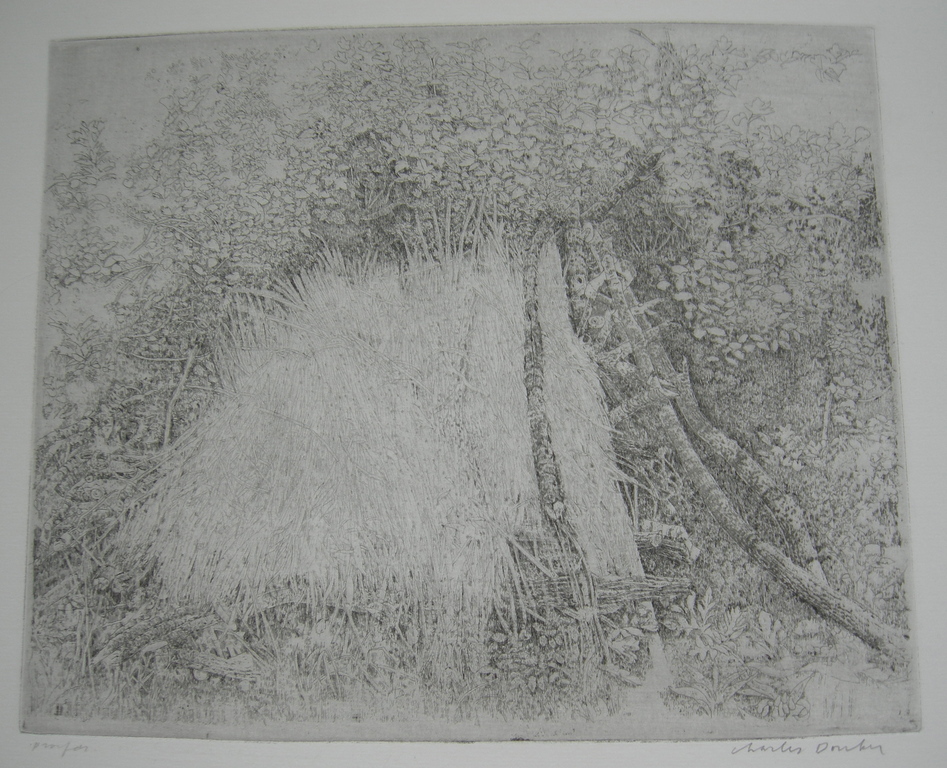 Charles Donker, ets, Riet over hout verkocht voor € 90!