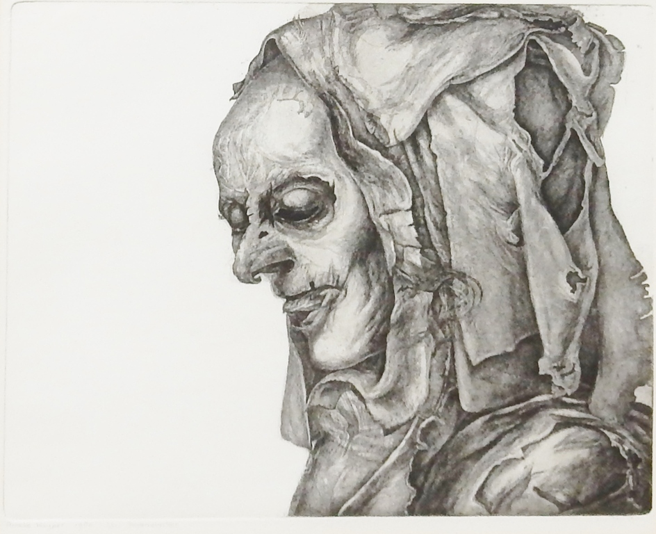 Anneke Kuyper (1942) - ets Dodenmasker - 1980 verkocht voor € 50!
