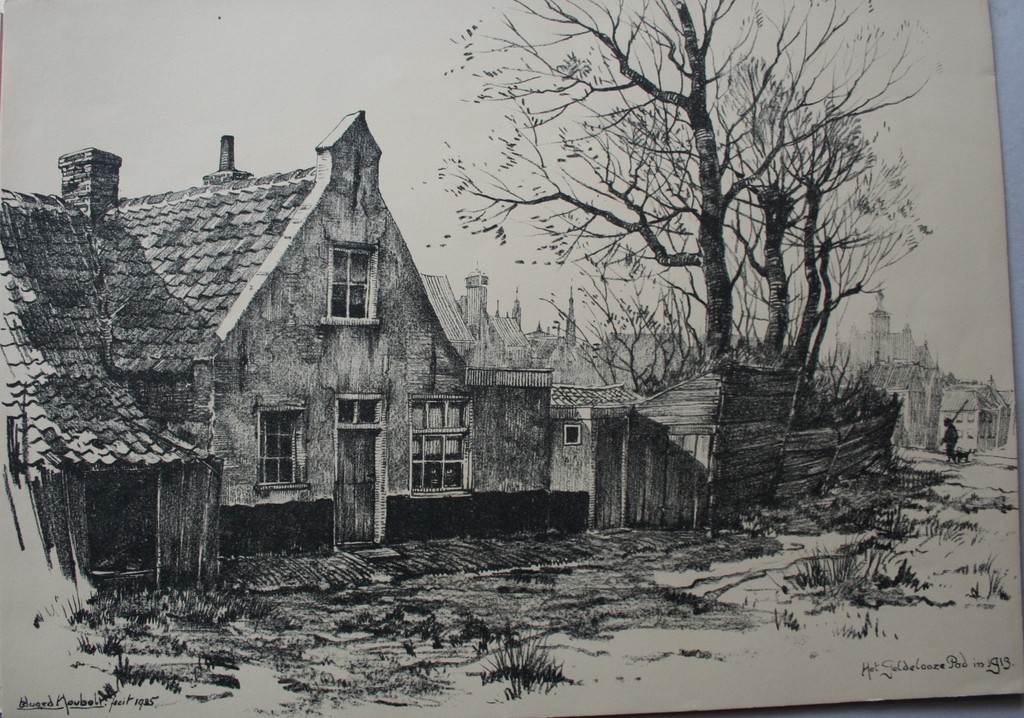 Eduard Houbolt, Vijf (van de 6) litho's naar verdwenen punten oud Den Haag. kopen? Bied vanaf 24!