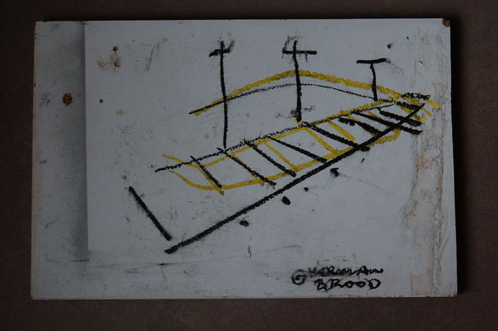 Herman Brood, wasco krijt op hout, spoorlijn verkocht voor € 100!