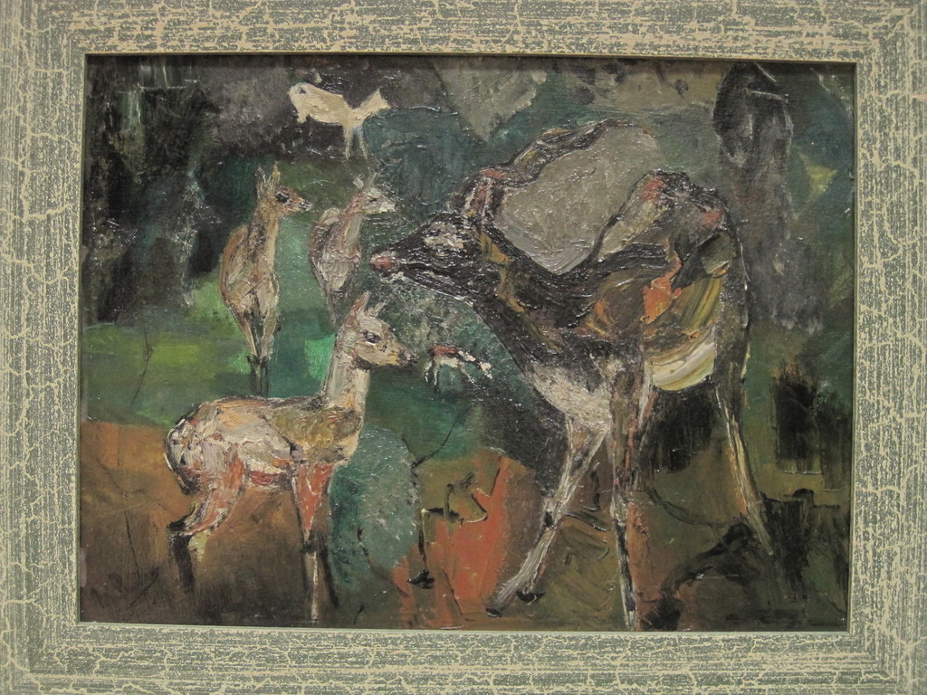 Maria Ruiter de Wit - "Herten en jongen" olieverf omstreeks 1970 verkocht voor € 40!