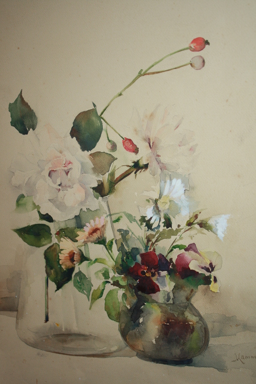 ZEER FRAAI BLOEMEN AQUAREL van LAMMERS kopen? Bied vanaf 1!