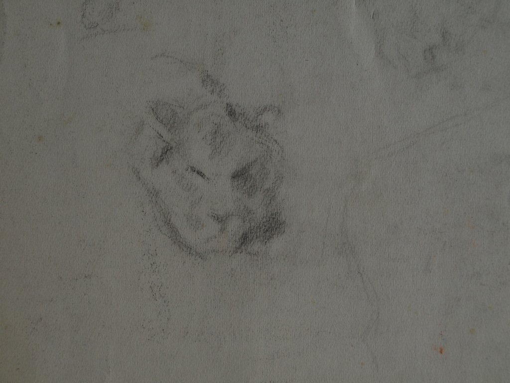 Onbekend : Tekening , Portret man met bril en 2 leeuwen – ca 1920  kopen? Bied vanaf 1!