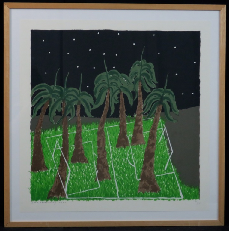 Rhani Mohabiersing: Zeefdruk, Zonder titel (palmen) - Ingelijst kopen? Bied vanaf 35!