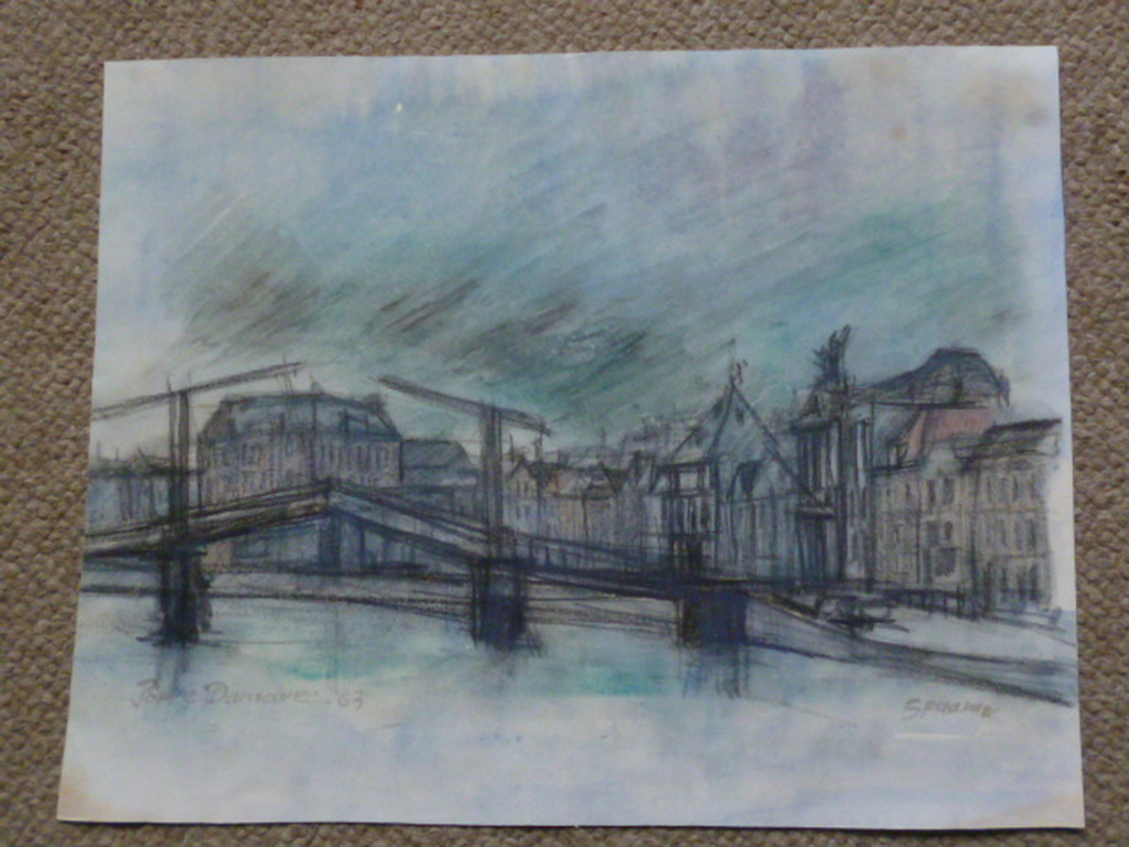 Poppe Damave - aquarel+krijt - Spaarne verkocht voor € 60!