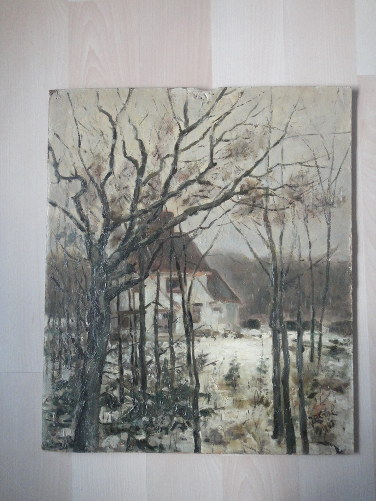 Johannes Baptista Crol, olieverf op board, 'huis in besneeuwd bos'. kopen? Bied vanaf 1!