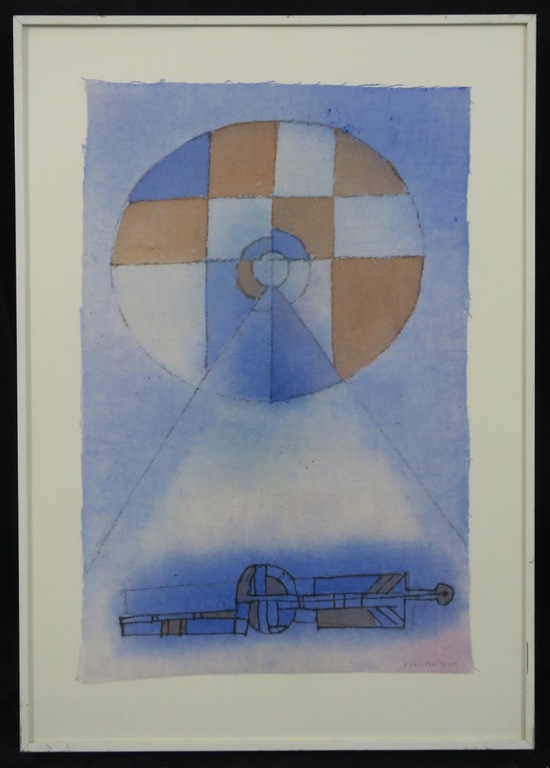 Gerrit Veenhuizen: Tempera op stof, Z.T. - Ingelijst verkocht voor € 40!