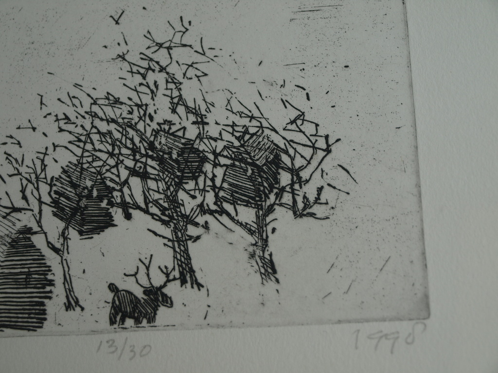 Geert Maring : Ets , Landschap met rendier – Gesigneerd & ingelijst – 1998 kopen? Bied vanaf 1!