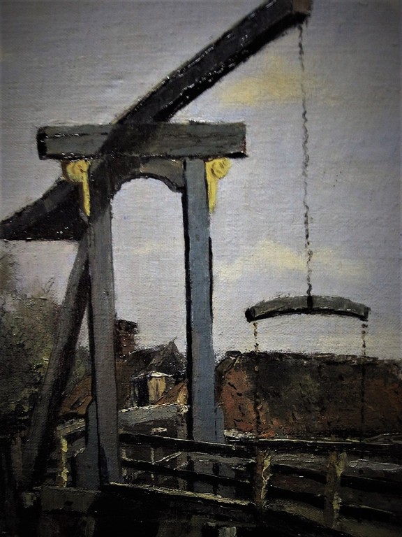 Larense School Jord van Calker (1919-) olieverf "Edam Kwakelbrug en Speeltoren"  kopen? Bied vanaf 1!